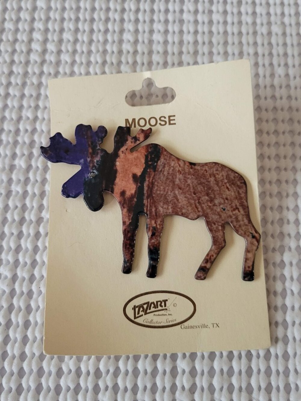 Vintage LAZART Moose Brooch Pin Enamel Laser Cut Metal Art Collector Series NOS